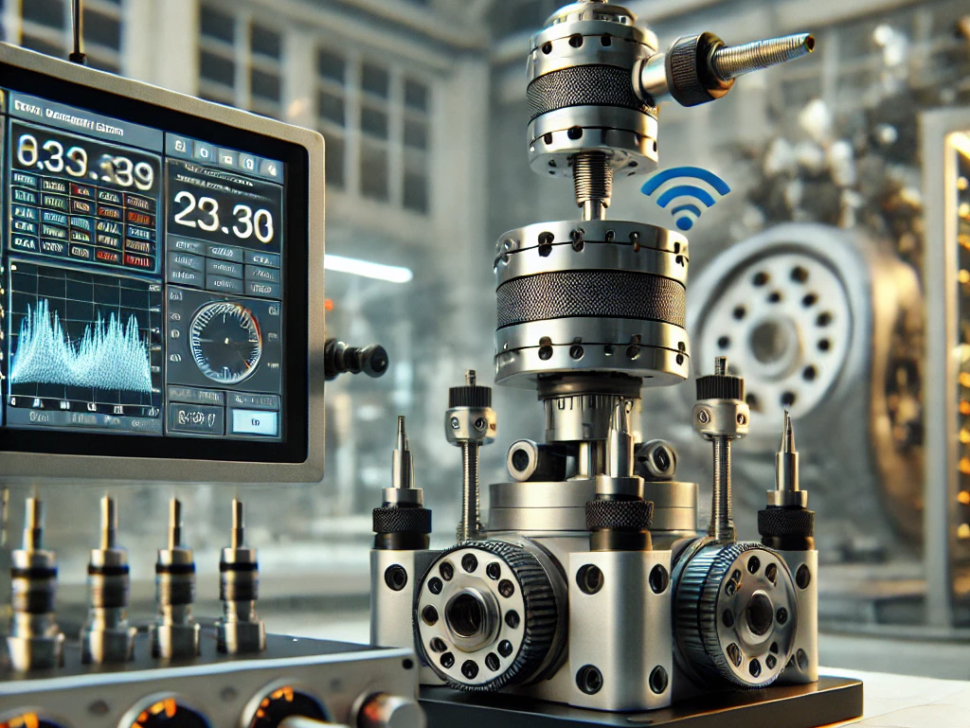 DALL·E 2024-12-20 16.17.50 - A highly detailed and professional industrial setup for wireless torque and thrust measurement. The setup includes advanced shear strain gauges attach